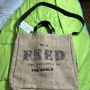 Feed artisan beaded crossbody burlap bag NWT